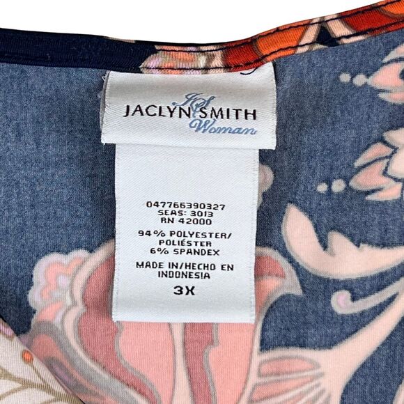 Jaclyn Smith Blouse 3X Blue Large Floral Pattern Faux Wrap Romantic Boho Top - Picture 8 of 9